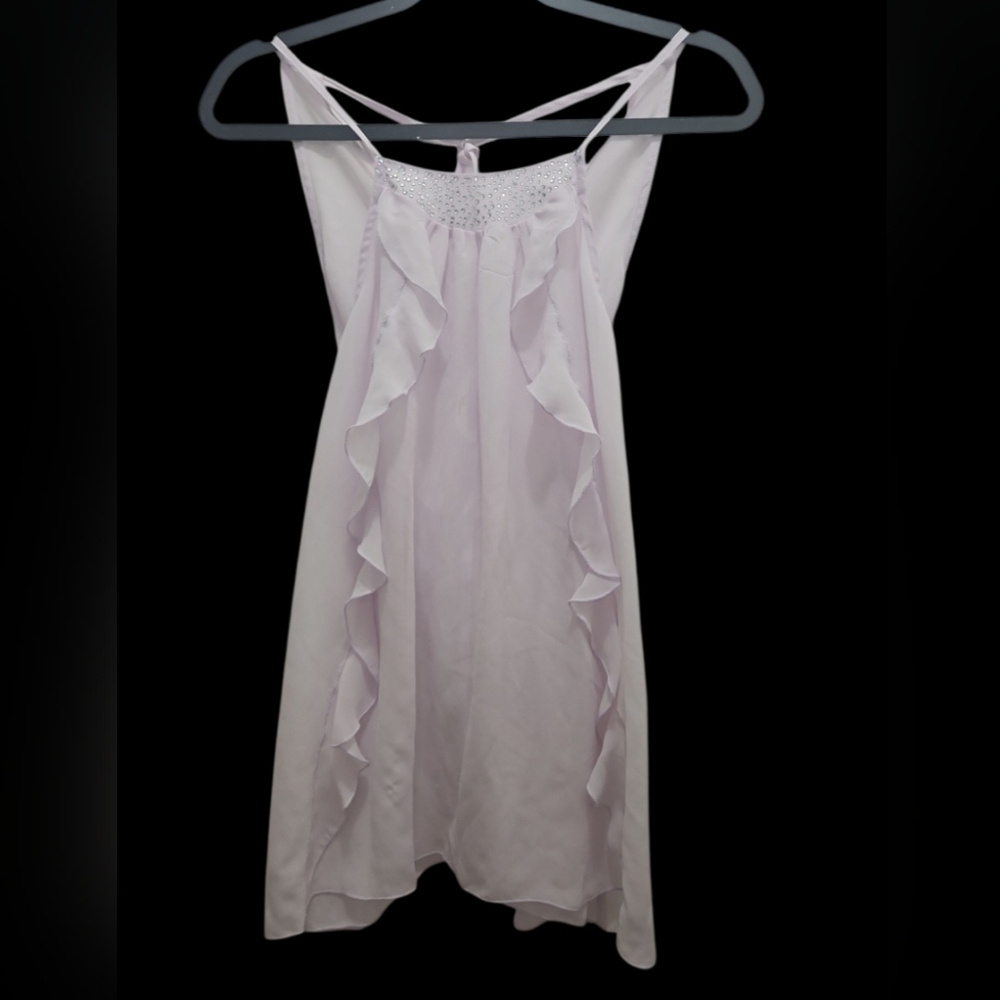Flora Nikrooz Lilac Chiffon Babydoll Chemise Set M 2-Piece Rhinestone Ruffle New
